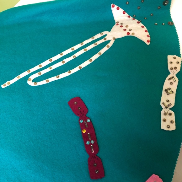 Vintage NEW YEAR CIRCLE SKIRT from the 50's, wool felt. Size XS. Rockabilly!!! - Picture 5 of 14